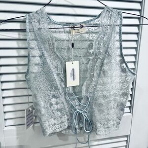 NWT Joyfolie Naylah Light Blue Lace Crochet Tie-Front Camisole